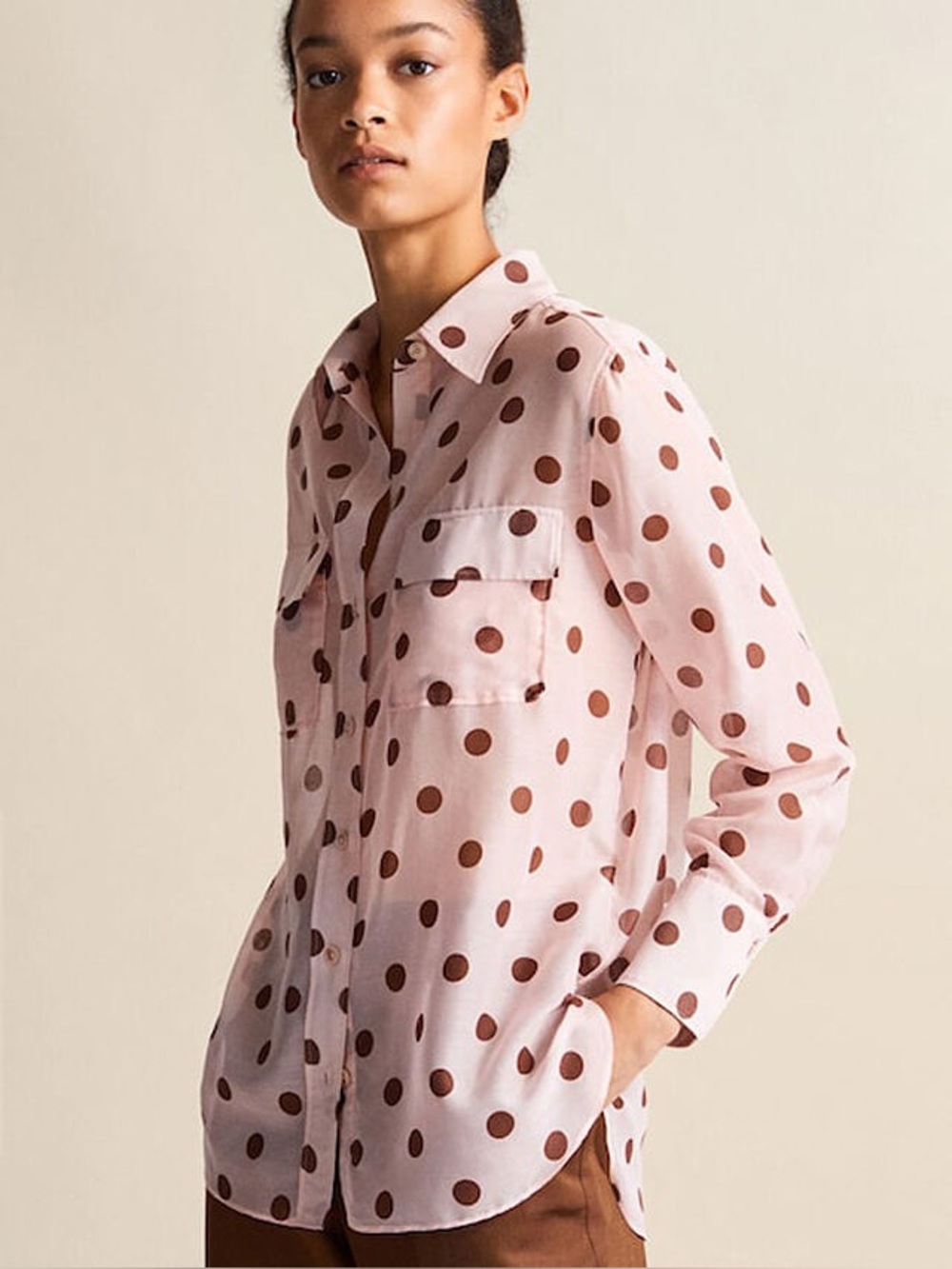 Massimo Dutti Pink and Brown Polka Dot Shirt